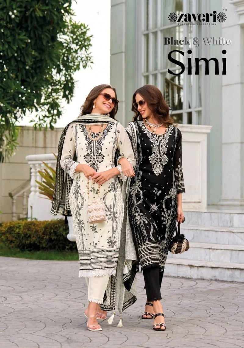 Zaveri Black And White Simi Embroidery Readymade Dress Collection