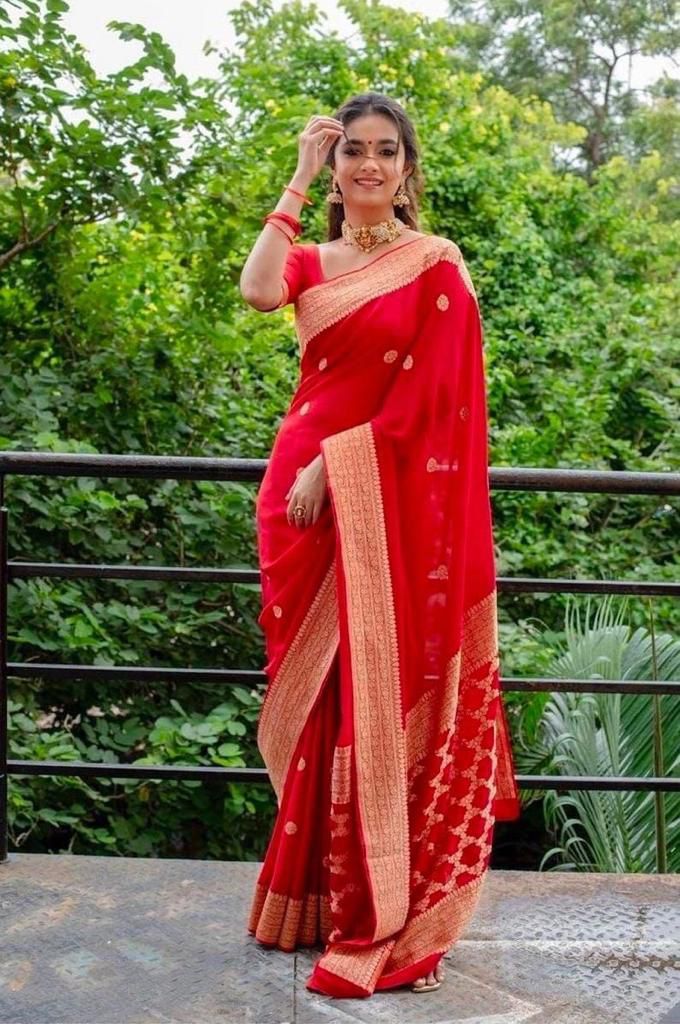 Keerthy 4089 Red Lichi Silk Wedding Saree Collection
