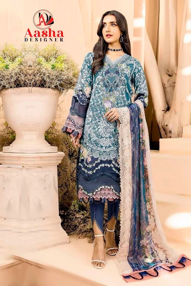 Aasha Needle Wonder Vol 6 Pakistani Salwar Suits Chiffon Dupatta