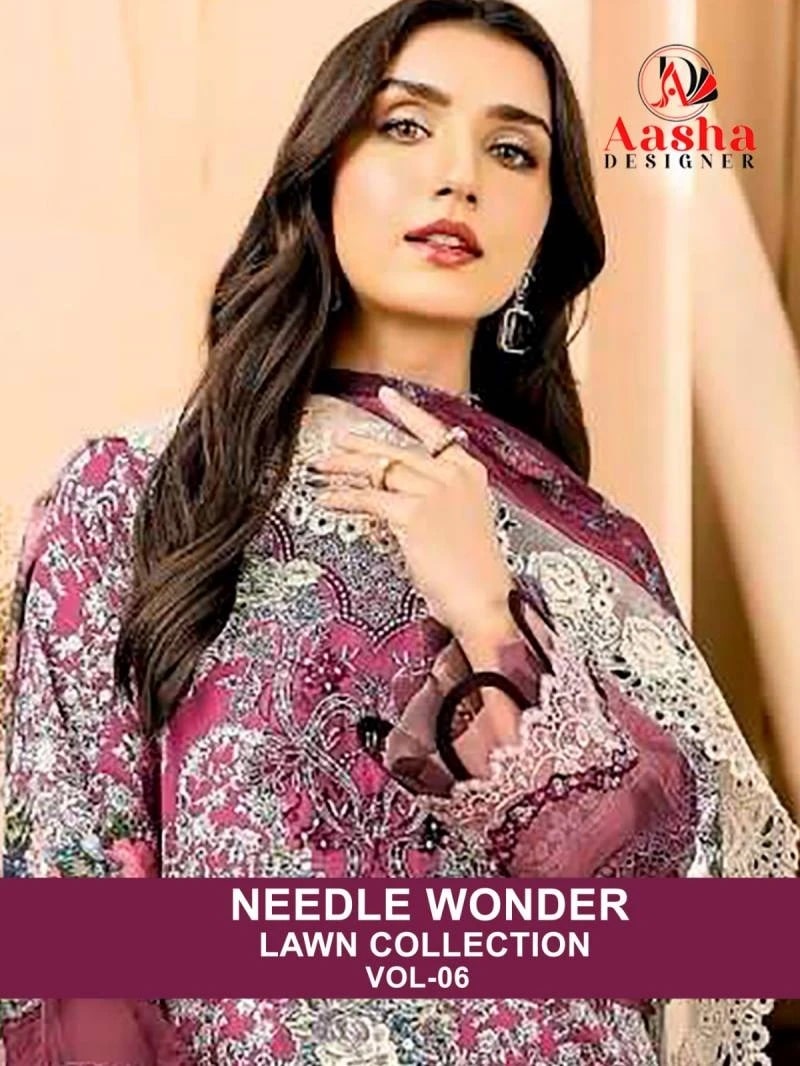Aasha Needle Wonder Vol 6 Pakistani Suits Cotton Dupatta