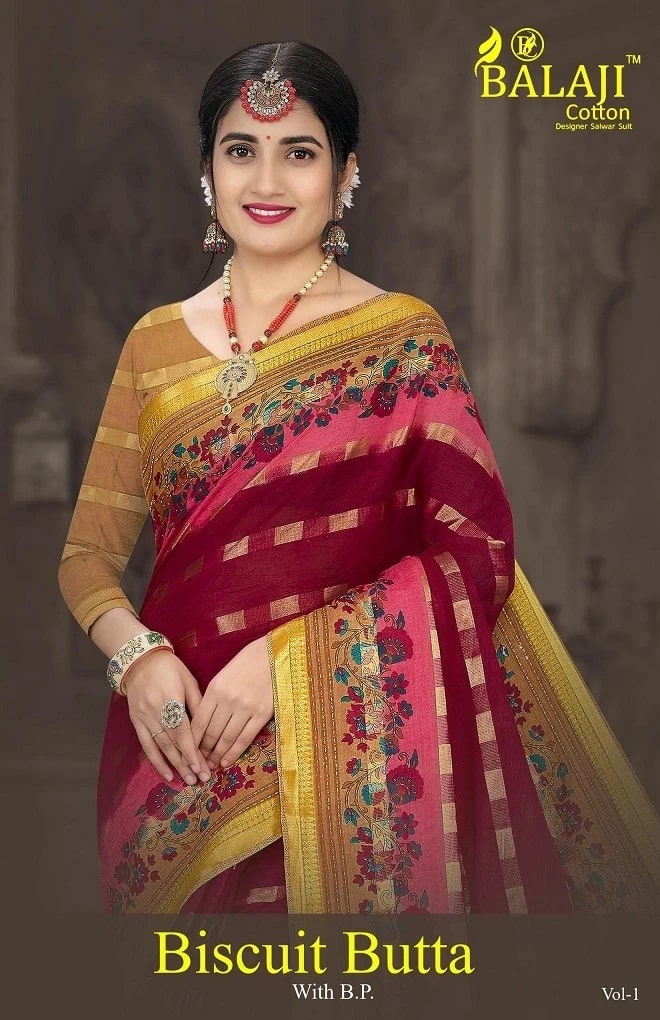 Balaji Biscuit Butta Pure Cotton Sarees Collection