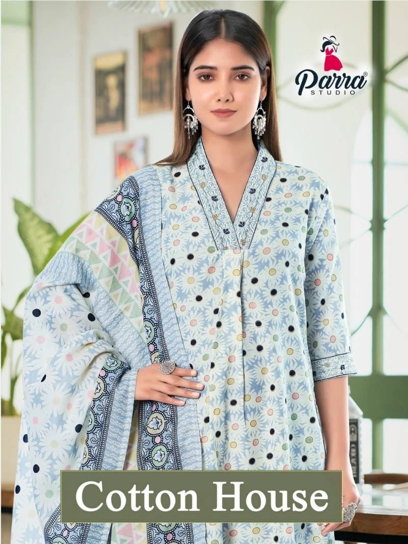 Parra Cotton House Mill Printed Embroidery Kurti Bottom With Dupatta