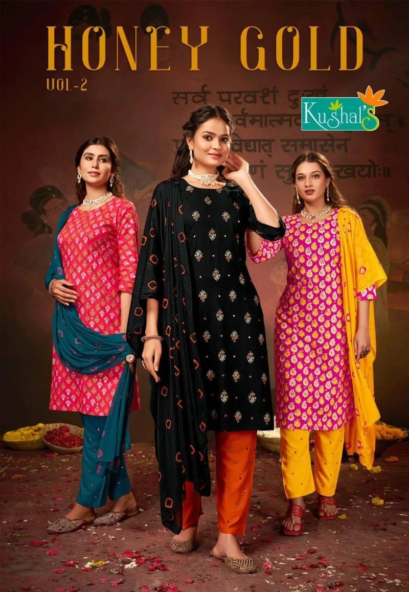 Kushal Honey Gold 2 Handwork Ready Made Dress Collection