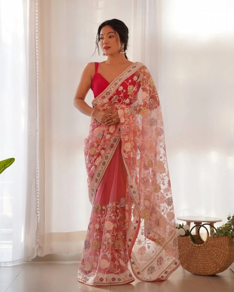 Bt Gulabo Beautiful Butterfly Embroidery Work Saree Collection