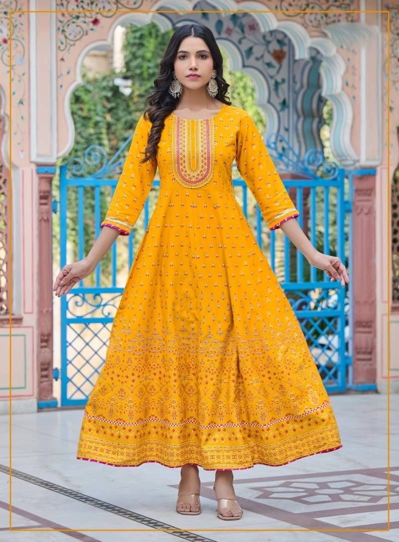 Trariti 101 Rayon Festive Wear Long Anarkali Kurti Collection