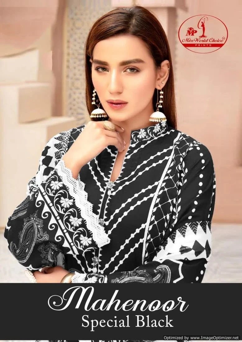 Miss World Mahenoor Black And White Designer Dress Material