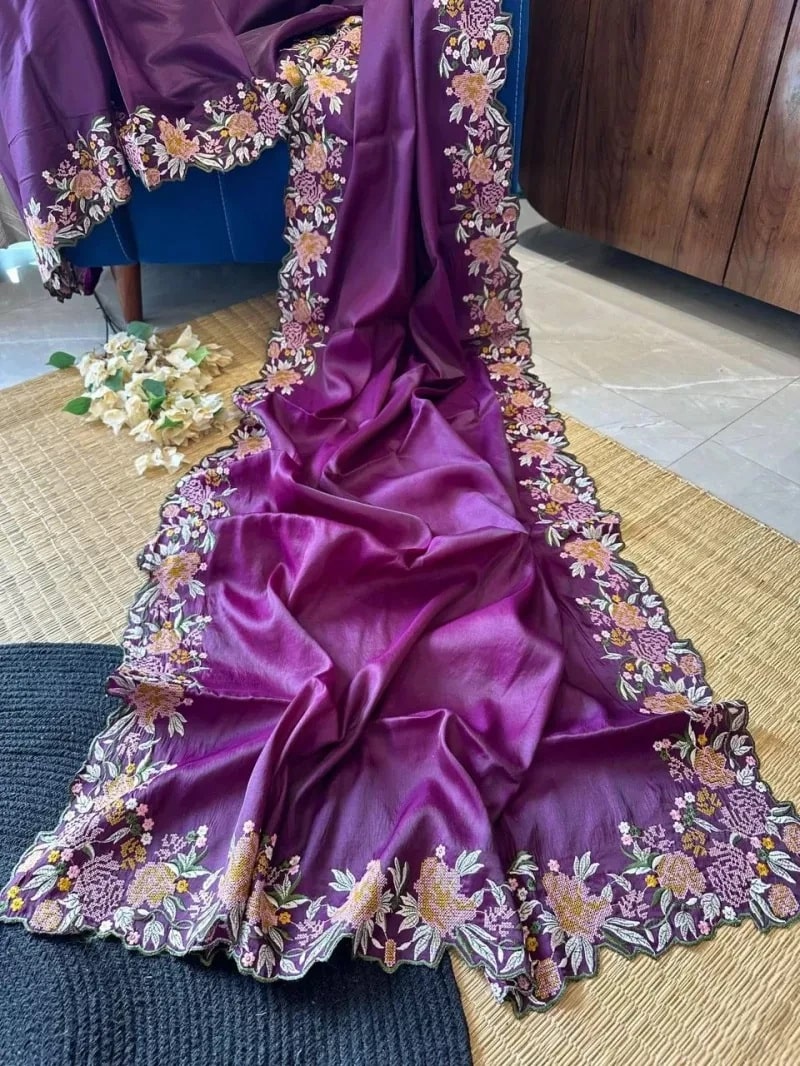 Bt 1225 Beautiful Embroidery Tussar Silk Saree Collection