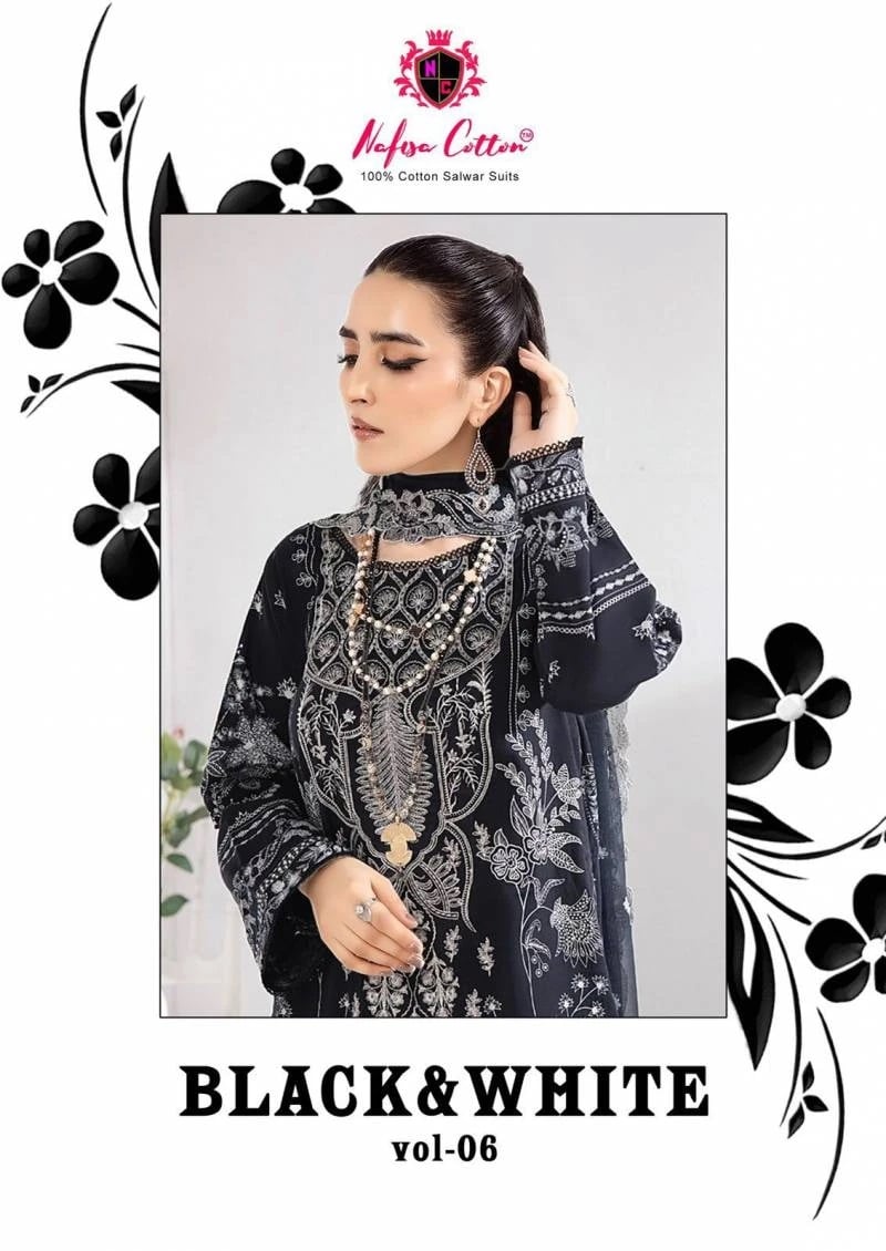 Nafisa Black And White Vol 6 Karachi Cotton Pakistani Dress Material