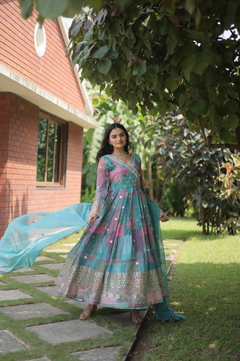 Daniel vol 8 Russian Silk Printed Long Gown With Dupatta Collection