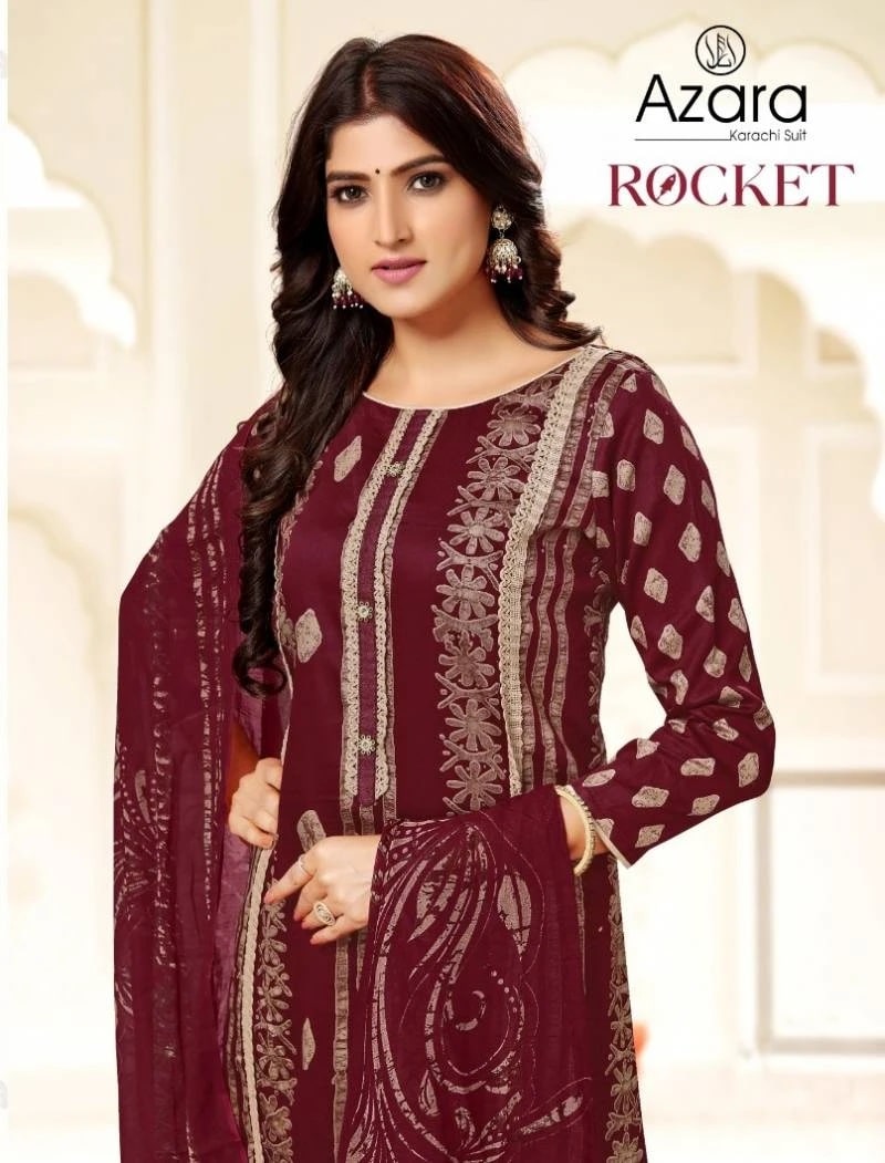 Radhika Azara Rocket Printed Pure Cotton Dress Material Wholesale