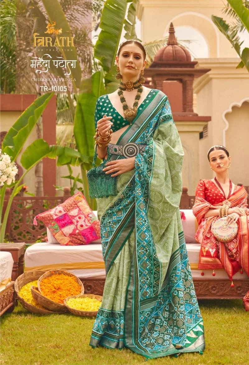 Trirath Mehendi Patola Silk Designer Saree Wholesale