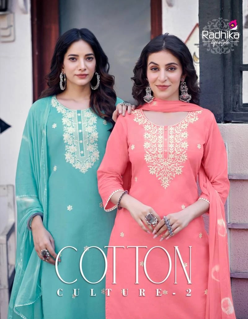 Radhika Cotton Culture Vol 2 Designer Embroidery Kurti Pant With Dupatta