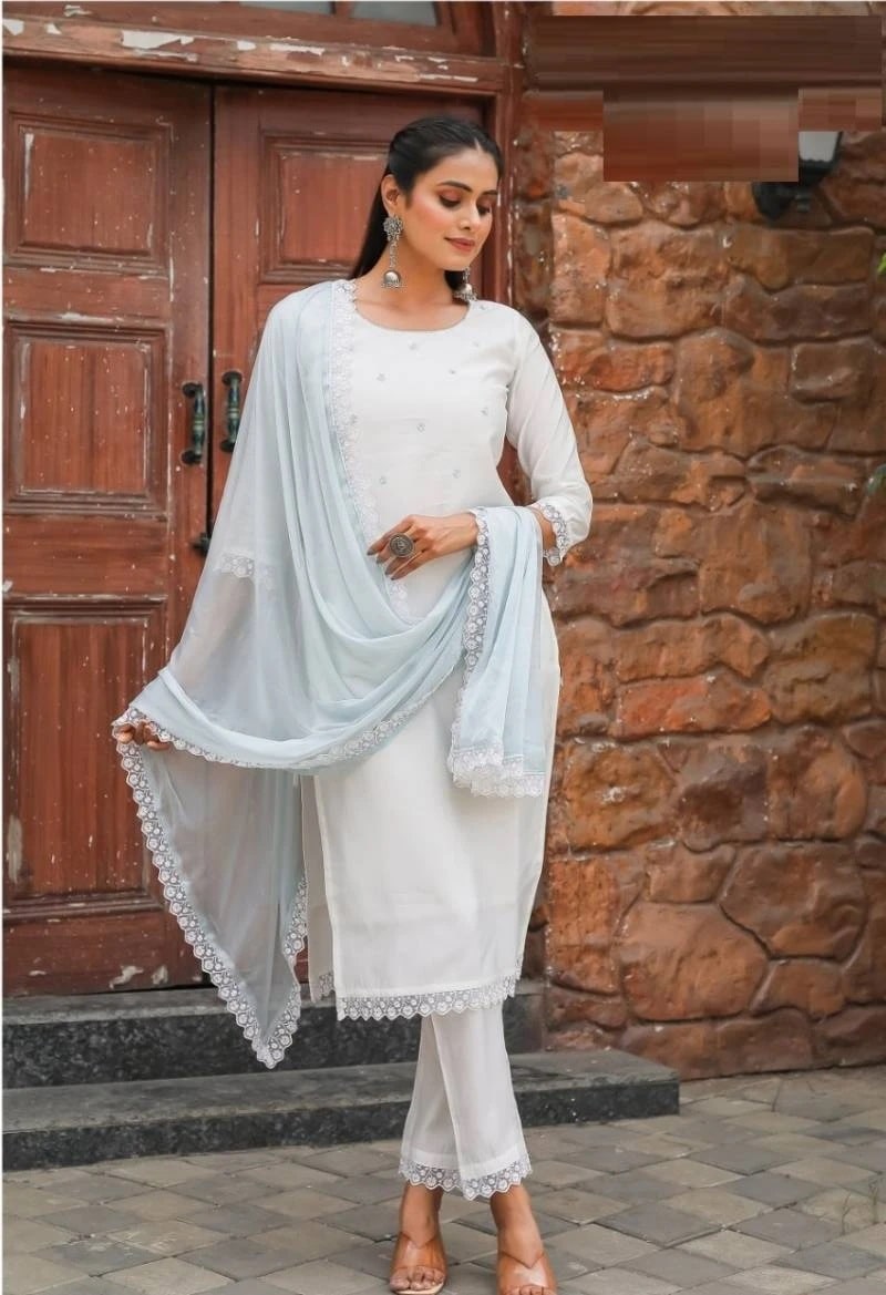 Trendy Gul Mohar Silk Kurti Pant With Dupatta Collection