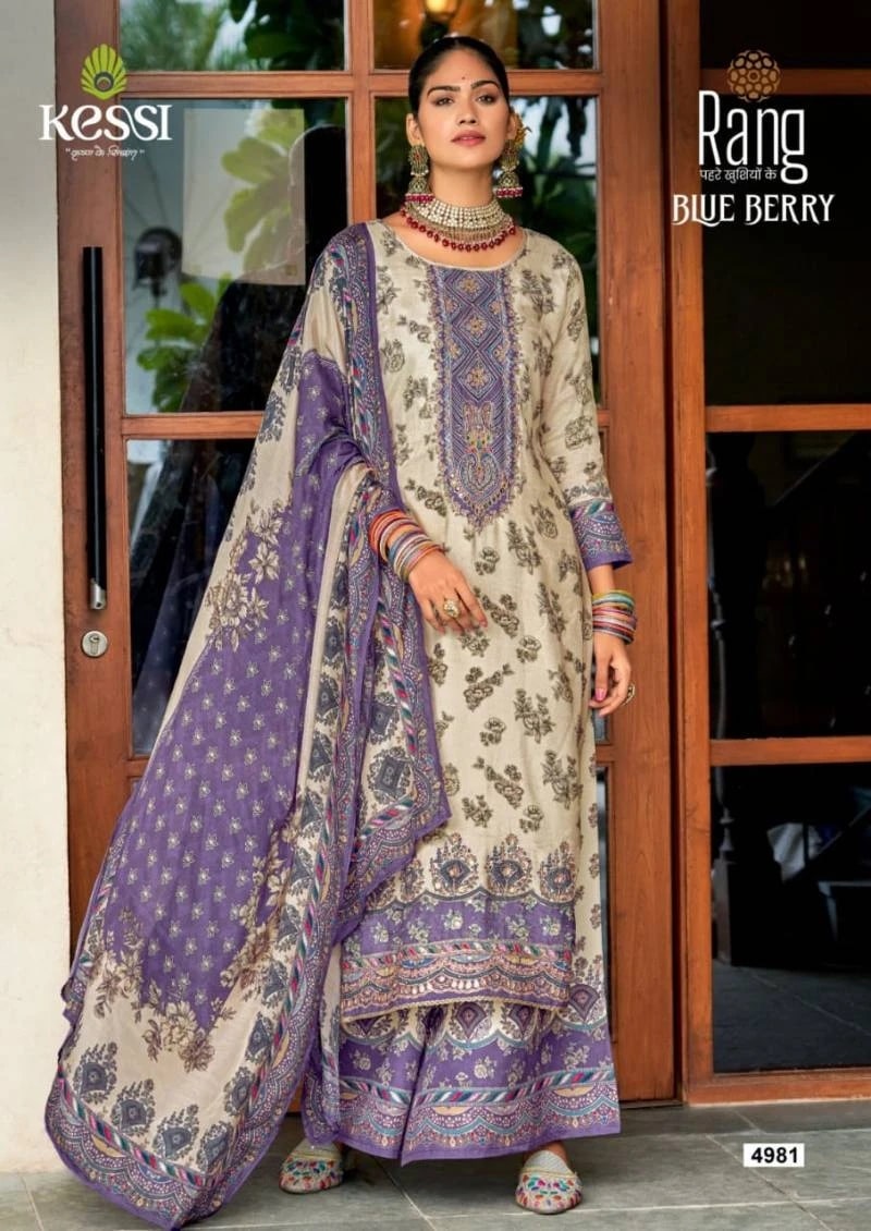 Rang Blue Berry Printed Dress Material Collection