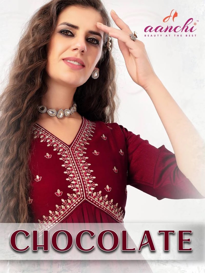 Aanchi Chocolate Embroidered Kurti Collection