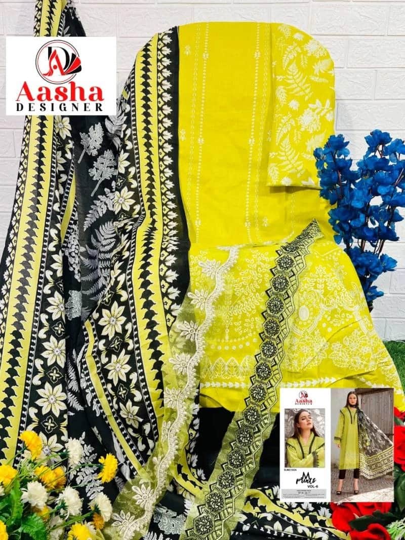 Aasha M Prints Vol 6 Pakistani Suits With Chiffon Dupatta