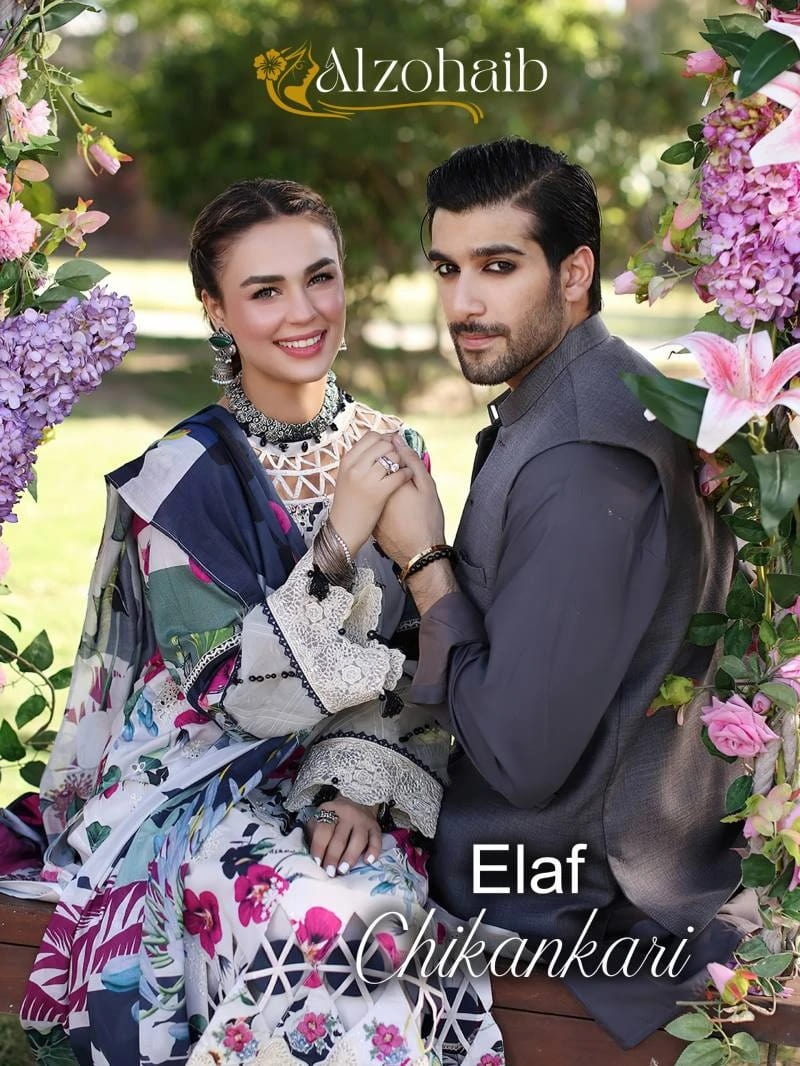 Alzohaib Elaf Chikankari Vol 1 Pakistani Suits With Cotton Dupatta
