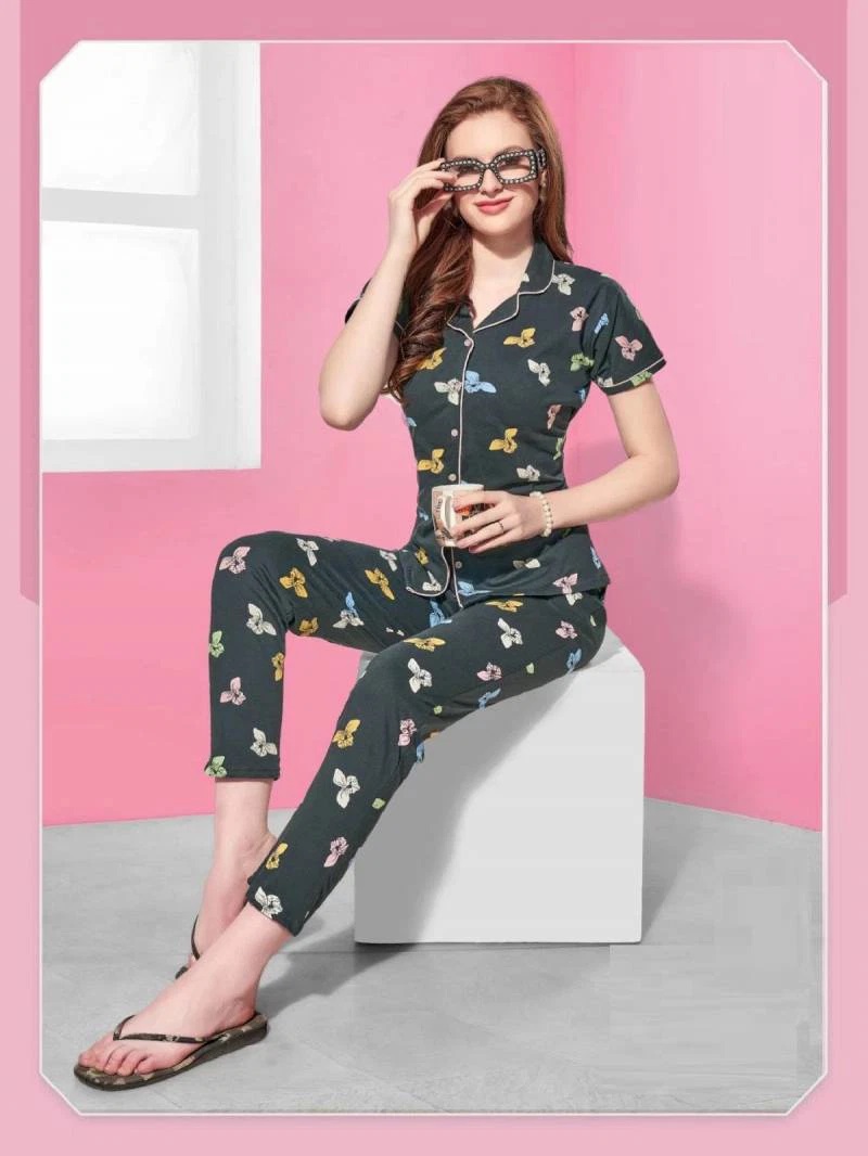 Summer Special C Ns Vol D8701 Sd Printed Hosiery Cotton Nignt Suit