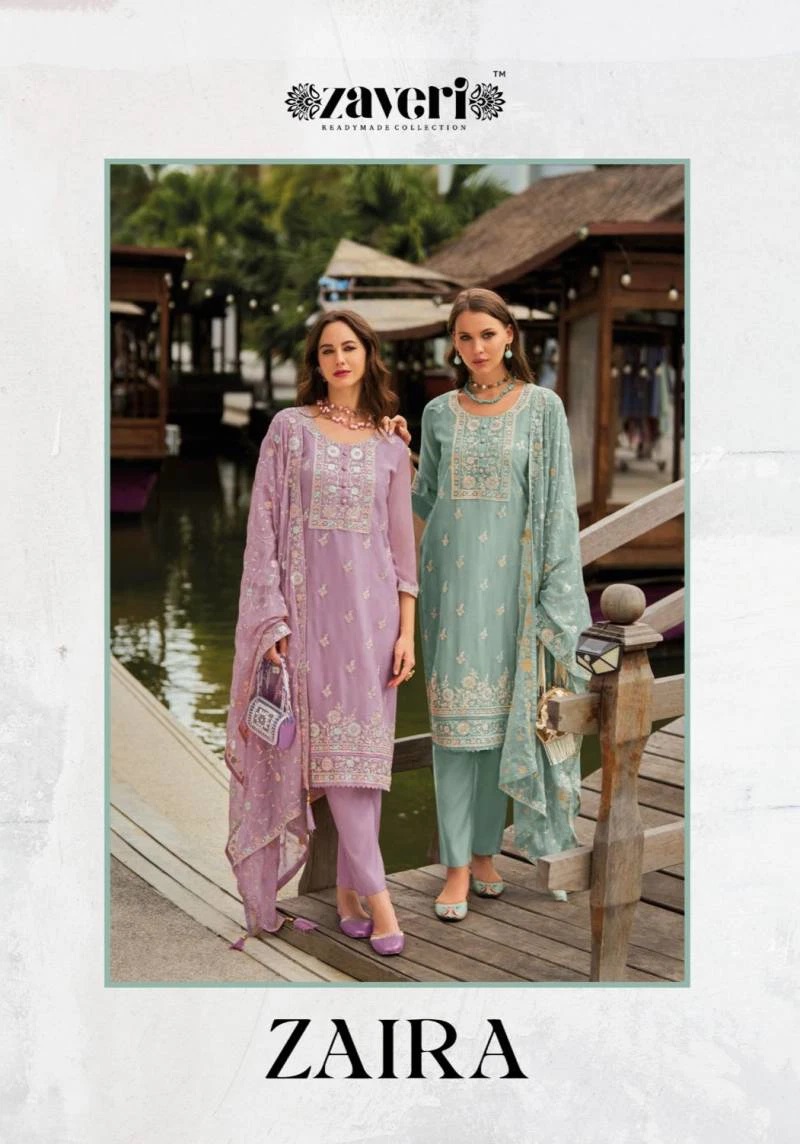 Zaveri Zaira Chiffon Embroidered Kurti Pant With Dupatta