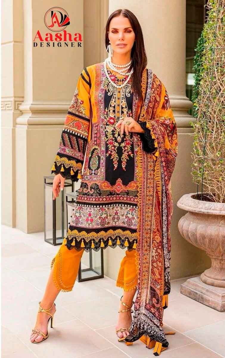 Aasha 1107 Pakistani Salwar Kameez Chiffon Dupatta