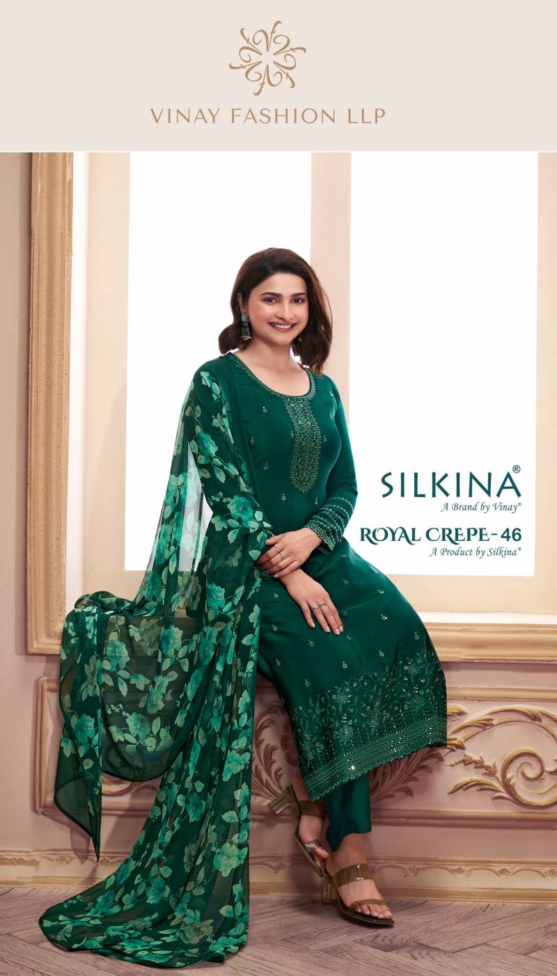 Vinay Silkina Royal Crepe 46 Embroidered Salwar Suits Collection