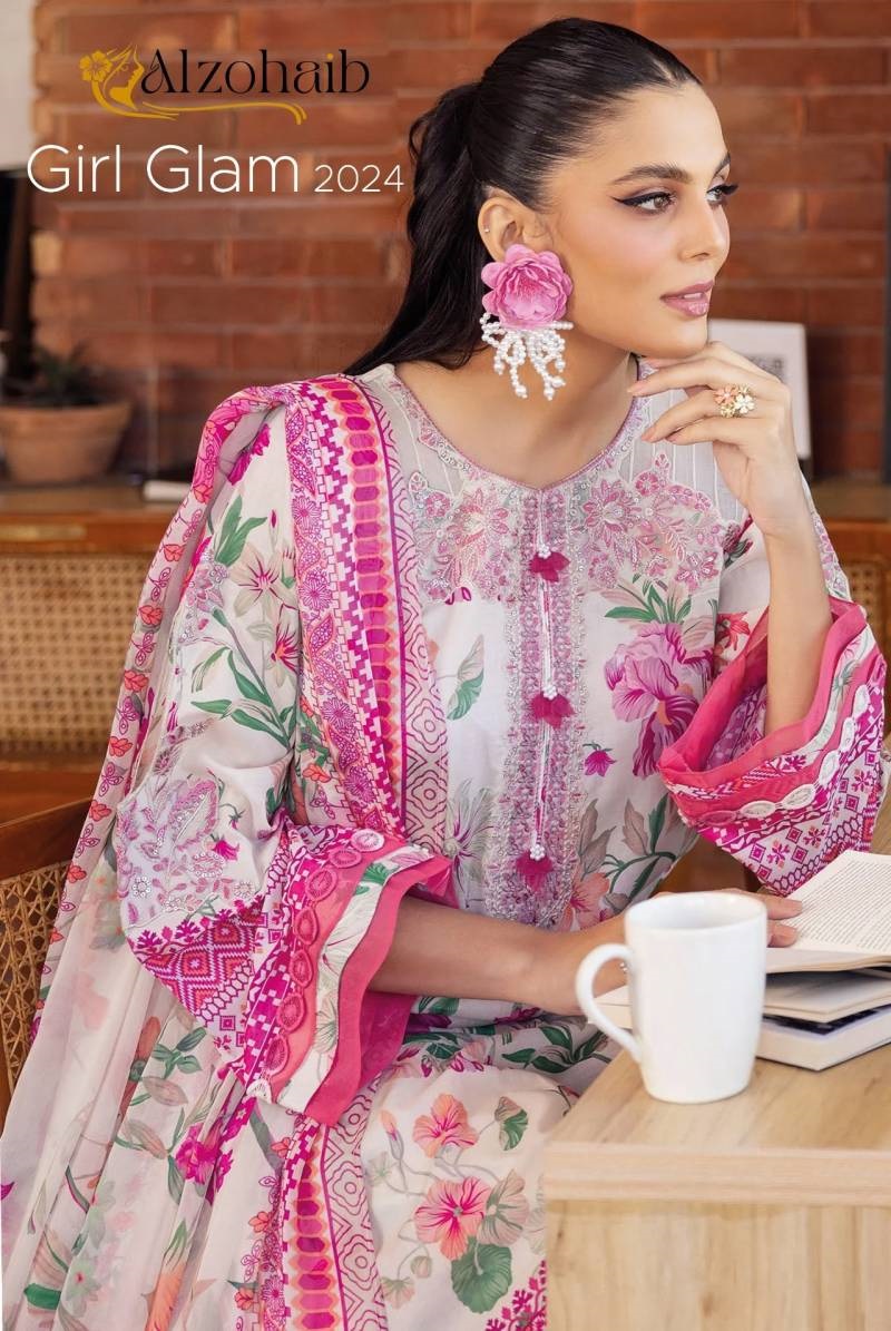 Alzohaib Girl Glam Pakistani Suits Cotton Dupatta