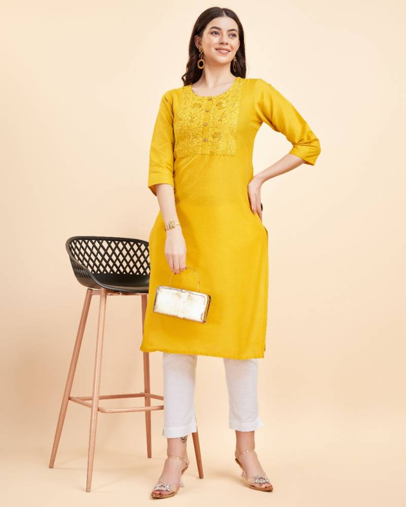 Va0062 Fancy Yellow Plain Kurti Collection