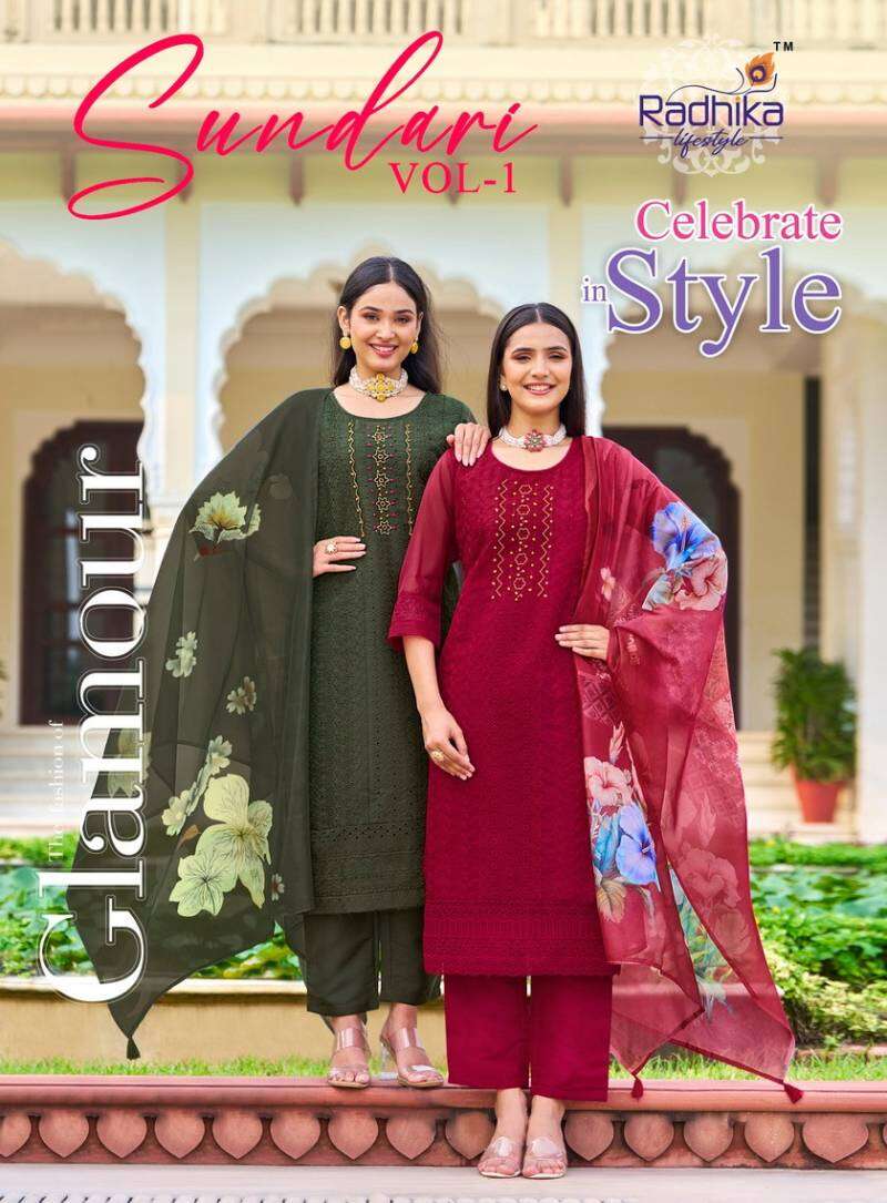 Radhika Sundari Vol 1 Chifli Work Kurti Pant With Dupatta