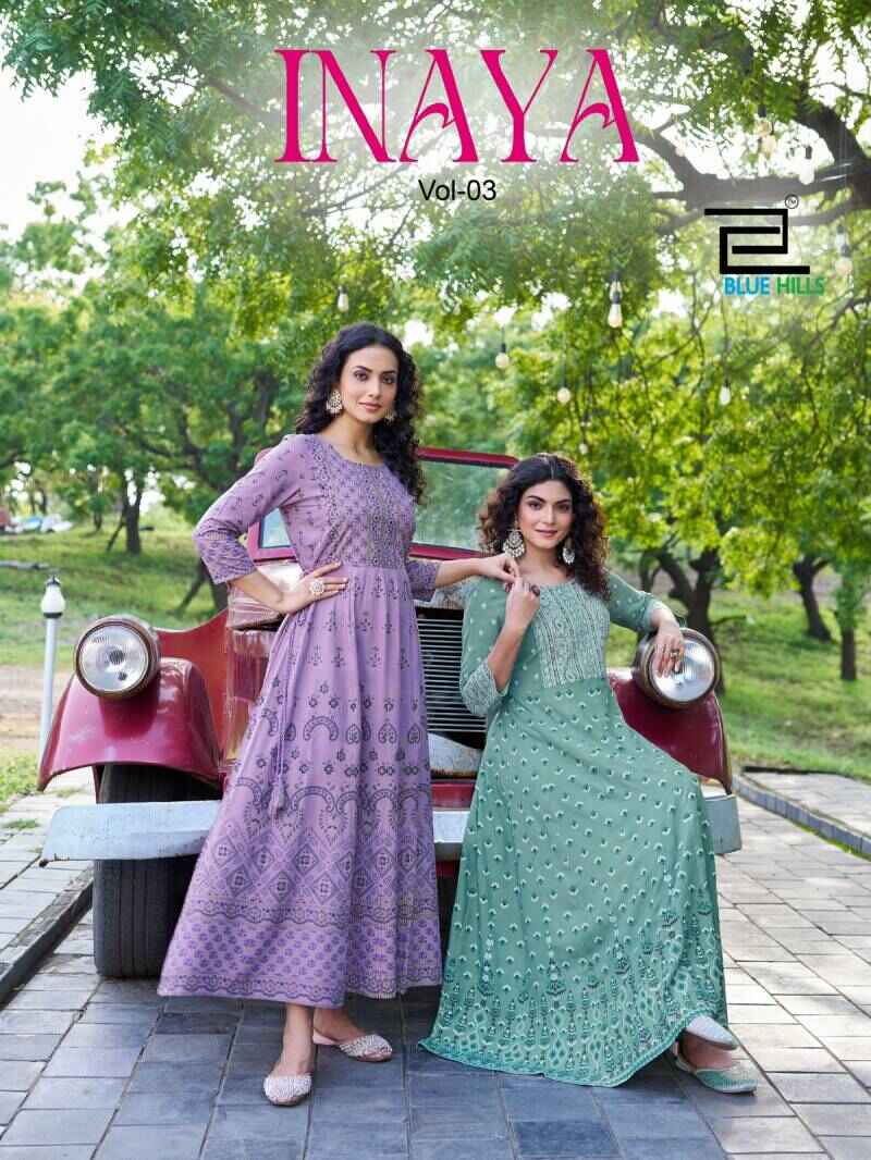 Blue Hills Inaya Vol 3 Foil Printed Long Kurti Collection