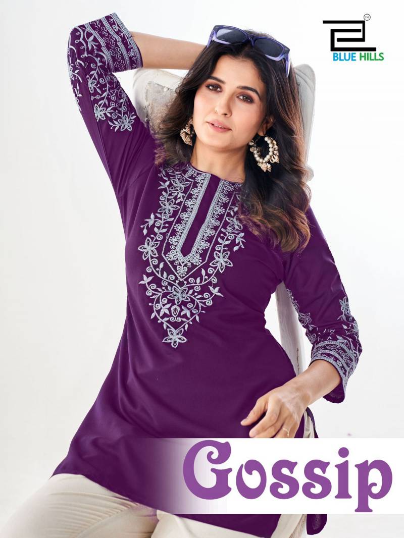 Blue Hills Gossip Embroidery Short Kurti Collection