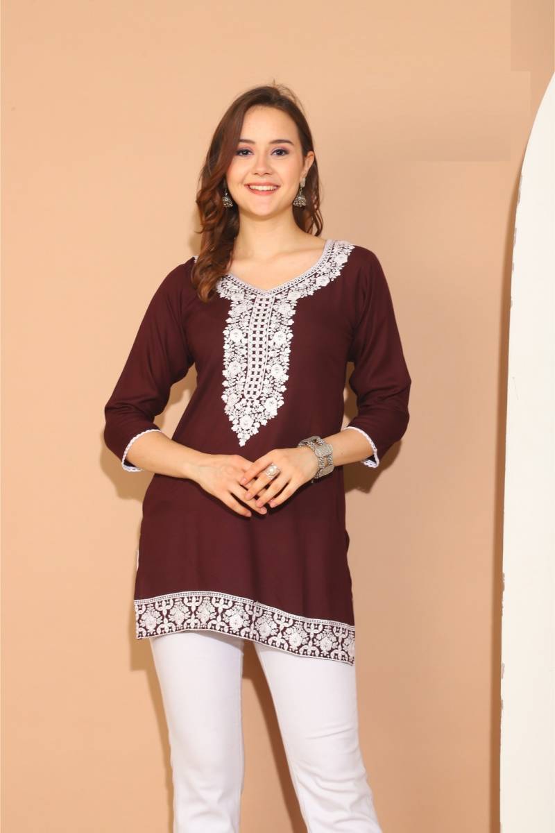 Trendy Saamya Rayon Fancy Short Kurti Collection