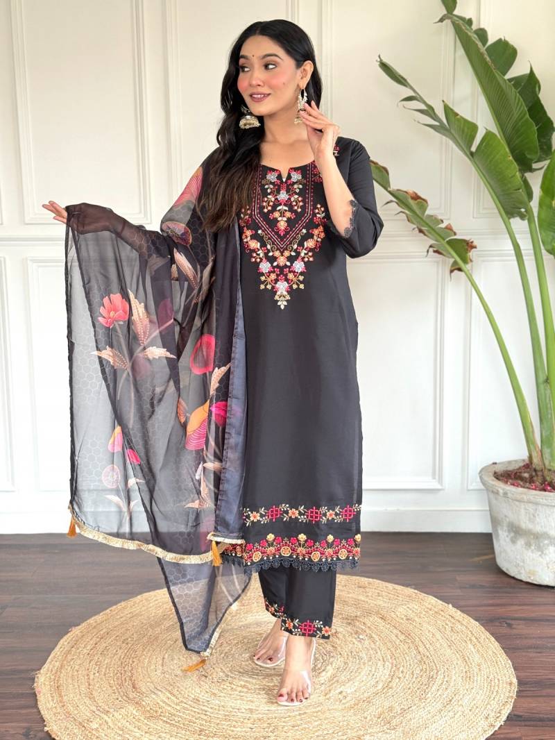 Kalini 01 Black Kurti Bottom With Dupatta Collection