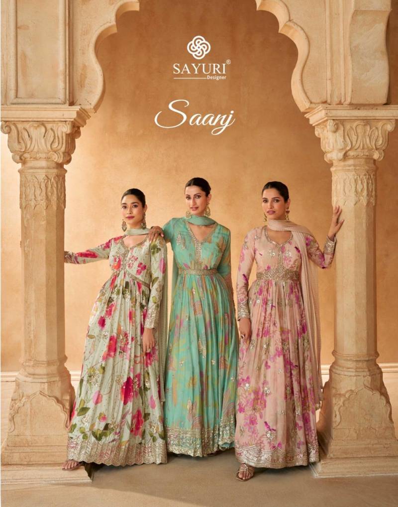 Sayuri Saanj Chinon Silk Designer Gown With Dupatta Collection