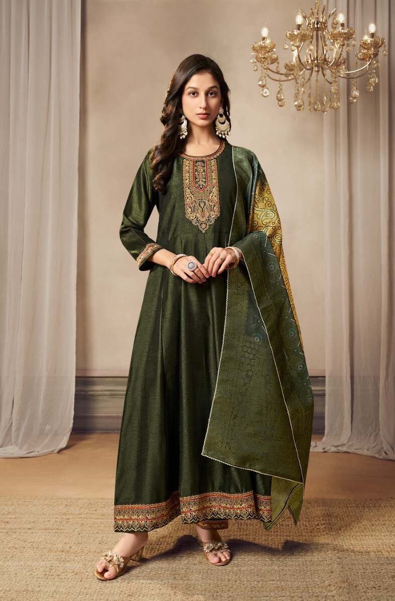 Label Khoj Bandhej Anarkali Kurti Bottom With Dupatta Collection