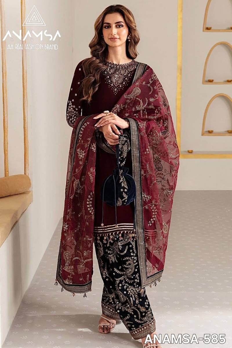 Anamsa 585 Velvet Embroidered Pakistani Salwar Suits