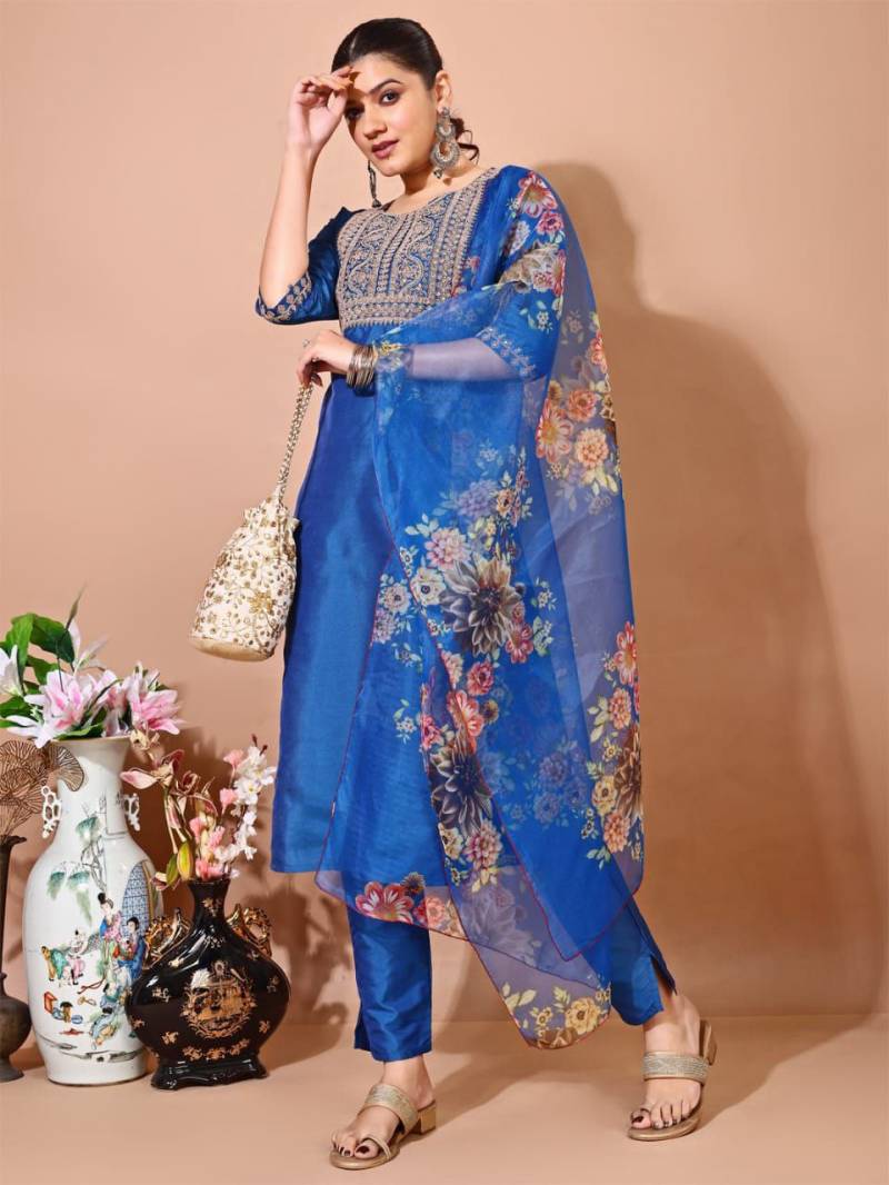 Falak Vol 17 Silk Embroidery Kurti Pant With Dupatta Collection