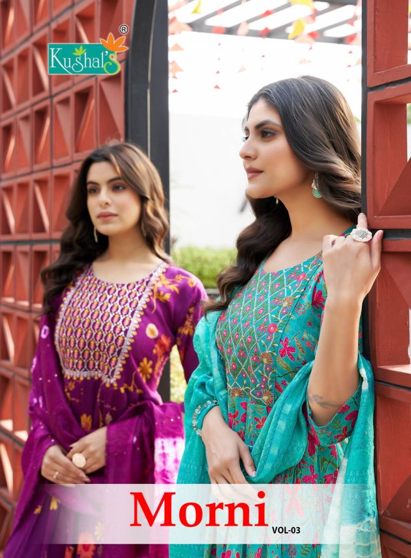 Kushal Morni Vol 3 Naira Cut Embroidery Kurti Bottom With Dupatta