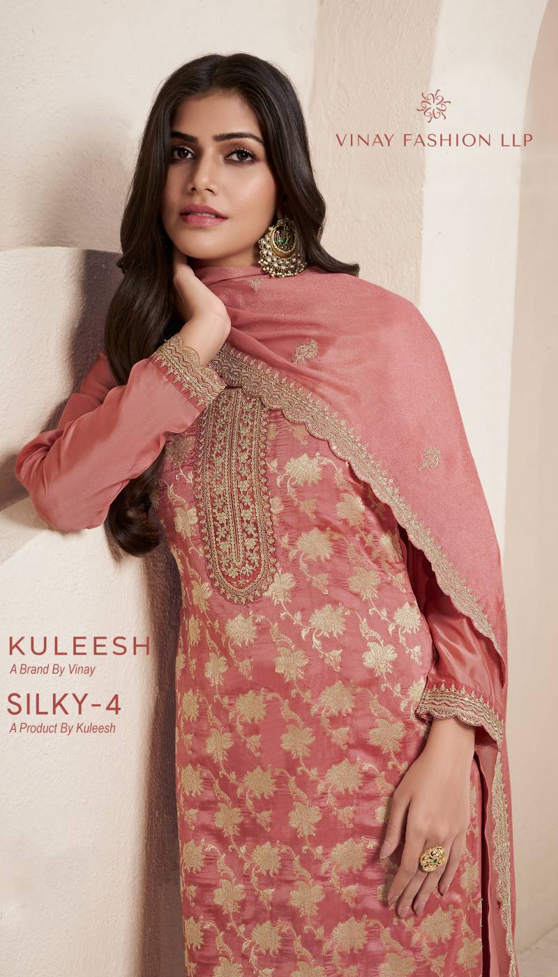 Vinay Kuleesh Silky 4 Embroidery Salwar Suits Collection