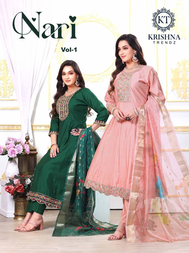 Krishna Nari Vol 1 Silk Long Anarkali Kurti Pant With Dupatta Collection