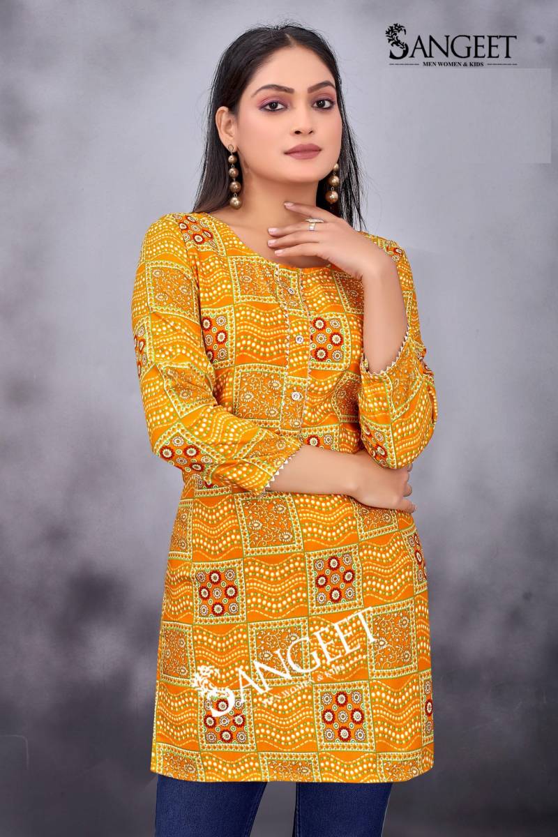 Sangeet Mumbai Rayon Print 2 Daily Wear Short Kurti Collection