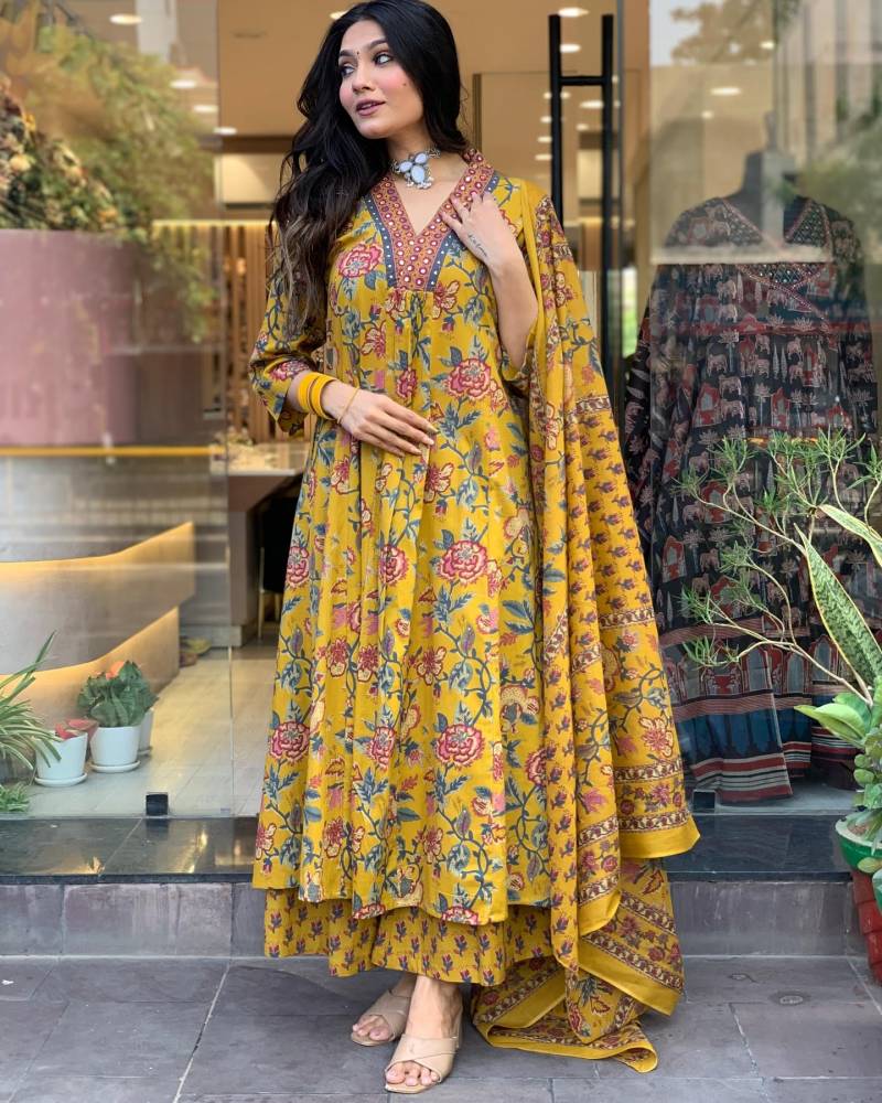 Dhruvi 241 Printed Yellow Kurti Bottom With Dupatta