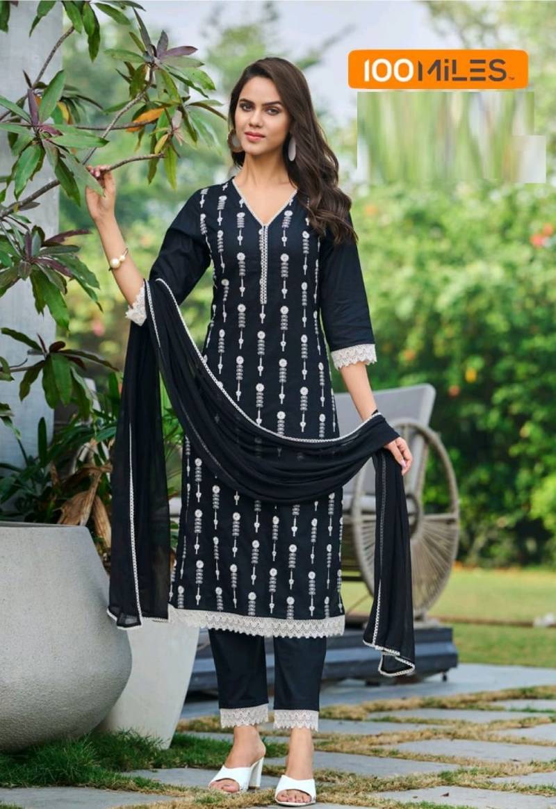 100 Miles An 30056 Cotton Kurti Bottom With Dupatta Collection