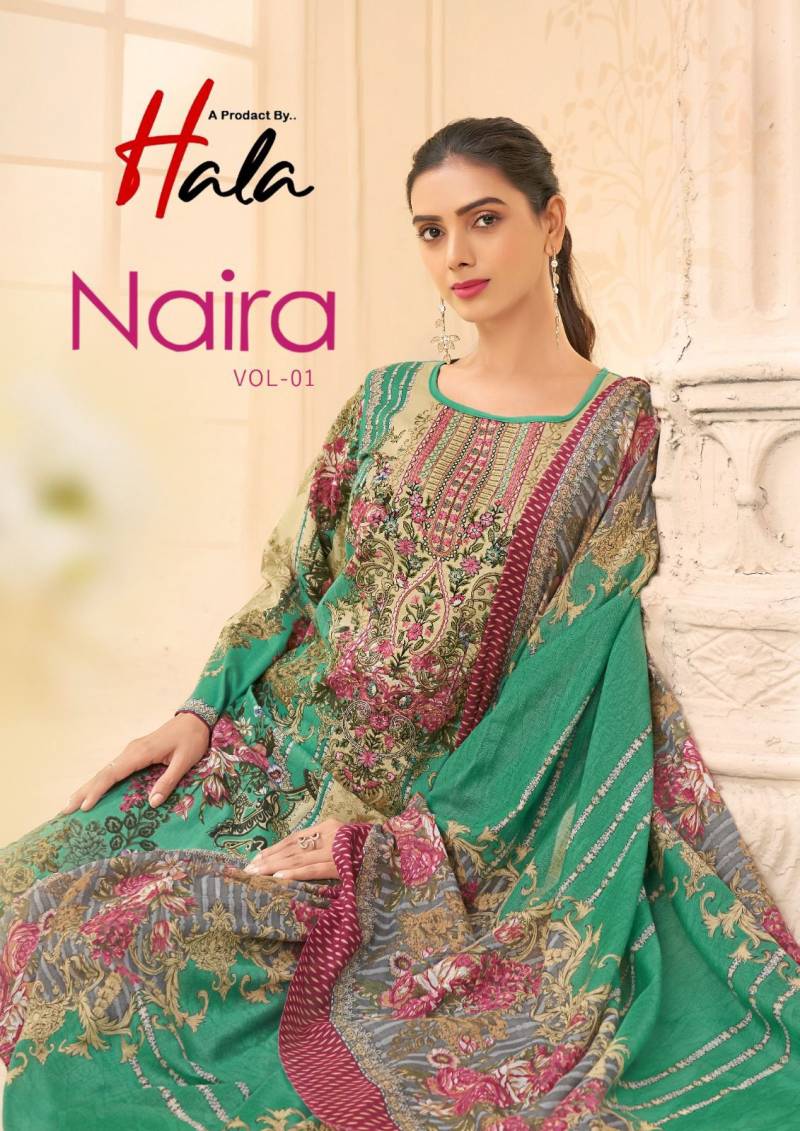 Hala Naira Vol 1 Cotton Printed With Embroidery Dress Material