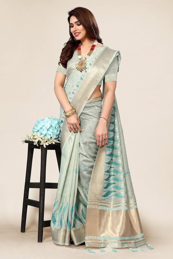 Shrishti 104 Embroidered With Golden Jari Border Saree Collection