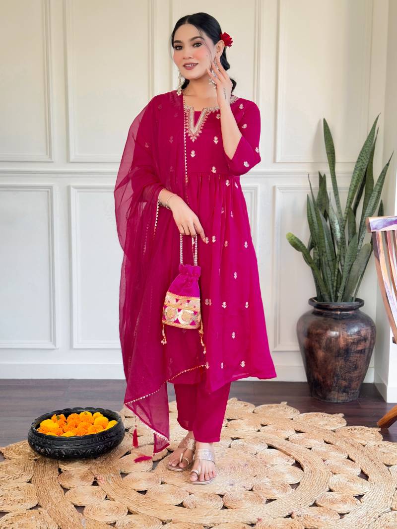 Veni 1 Pink Vichitra Embroidery Kurti Bottom With Dupatta