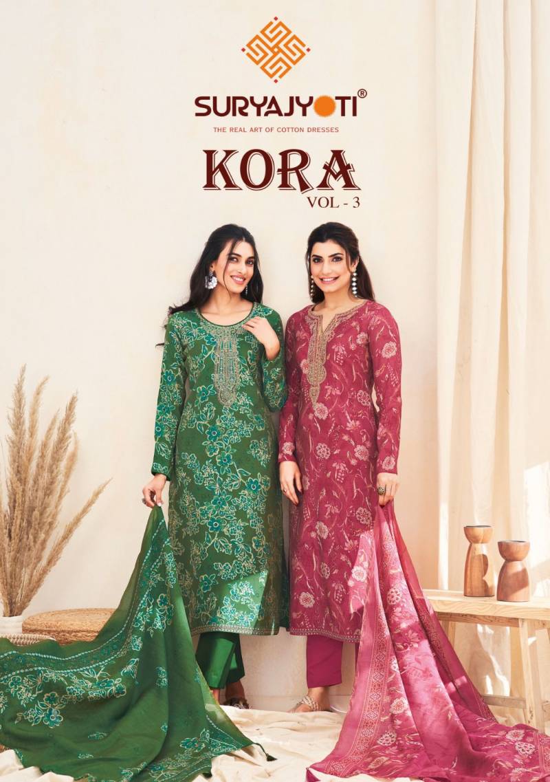 Suryajyoti Kora Vol 3 Designer Dress Material Collection