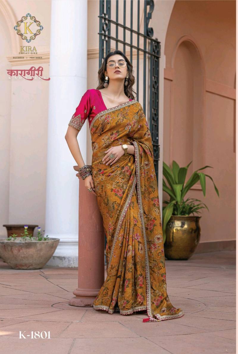 Kira Karagiri Silk Designer Floral Printes Saree Collection