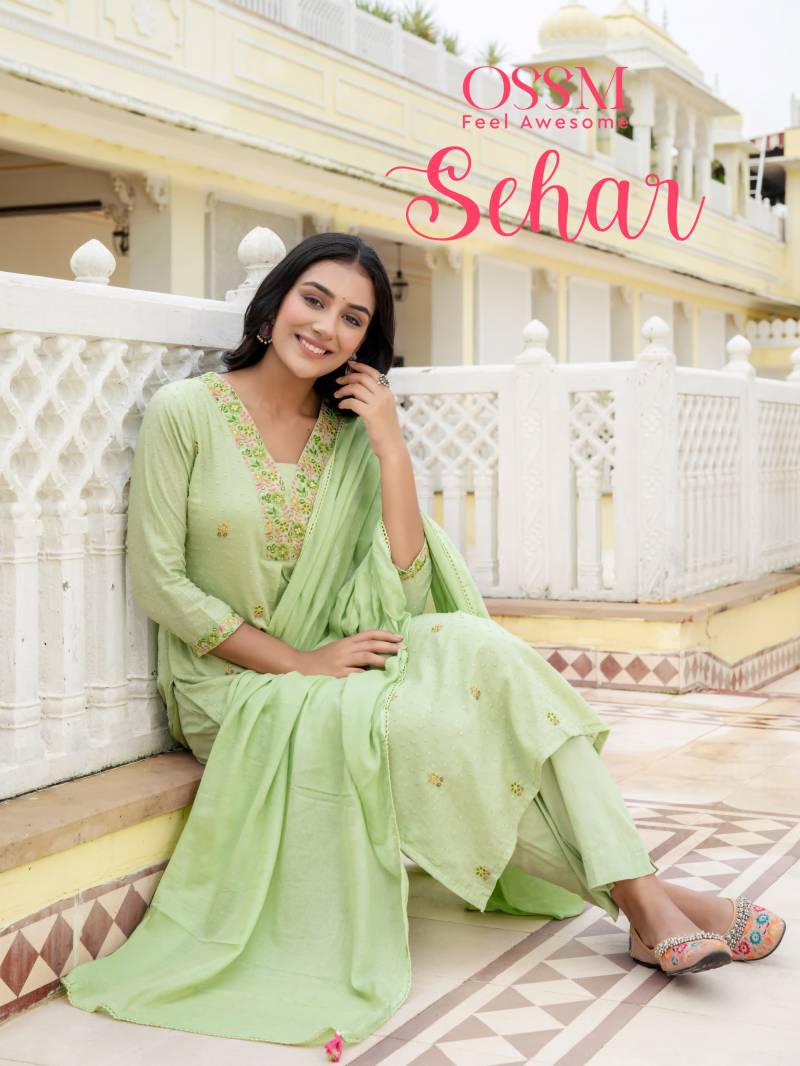 Ossm Sehar Mal Jacquard Embroidery Kurti Bottom With Dupatta Collection