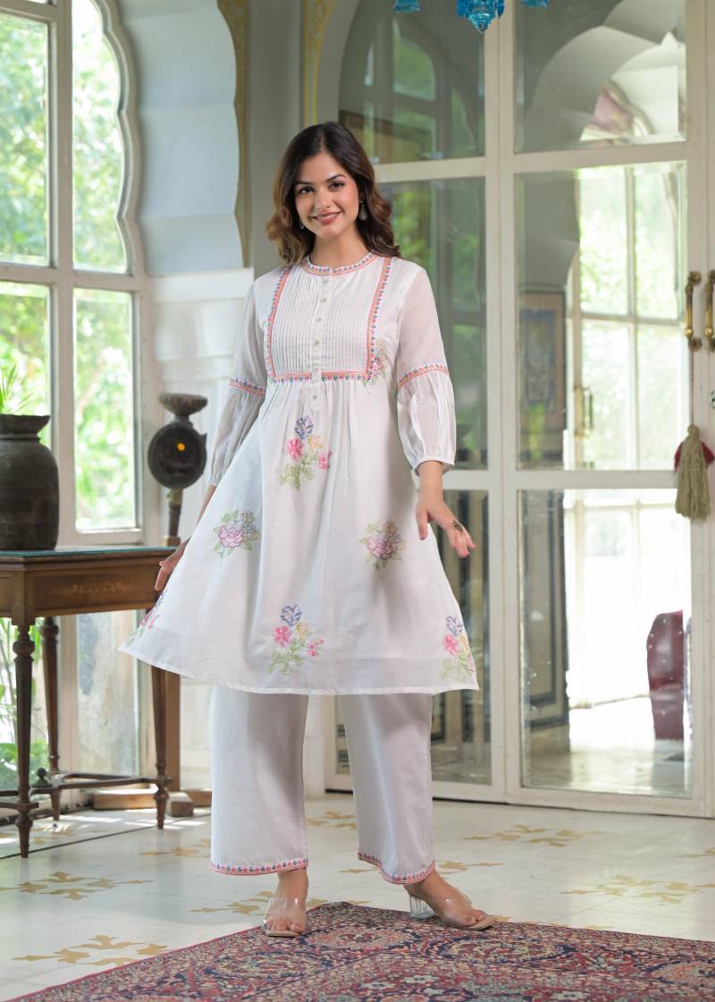 Tanyaa P 214 Mul Cotton Handwork Kurti With Bottom Collection