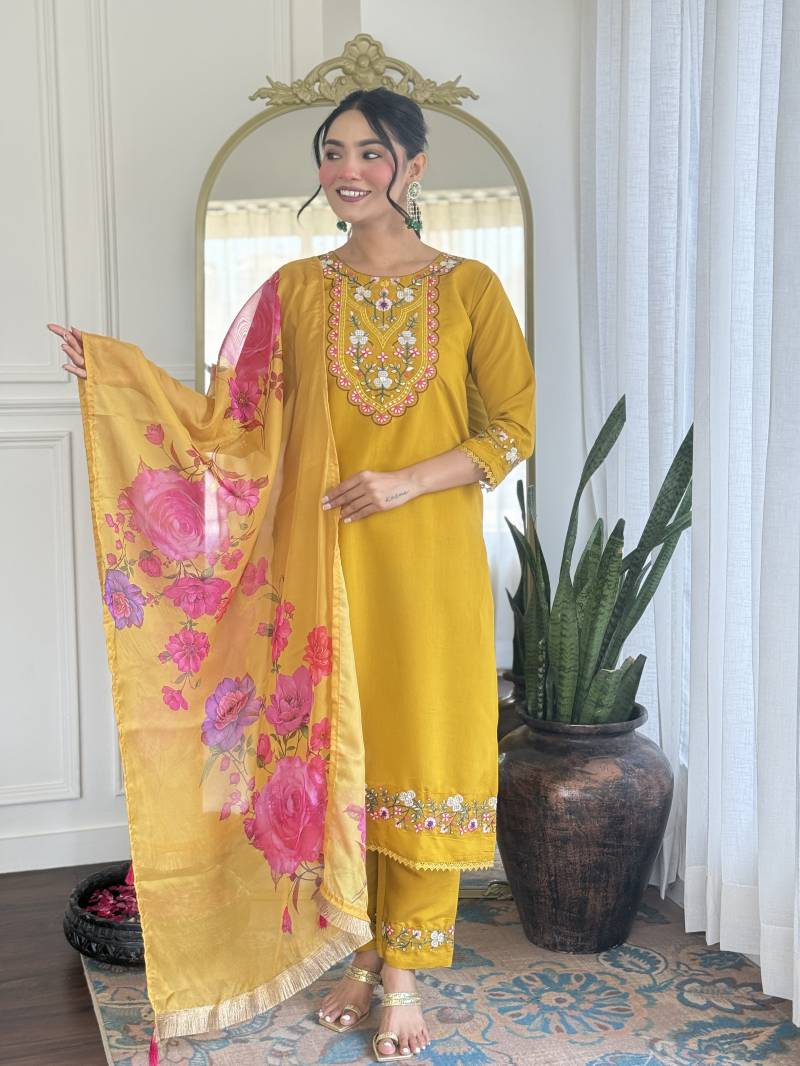 Pihu 01 Chanderi Yellow Kurti Bottom With Dupatta